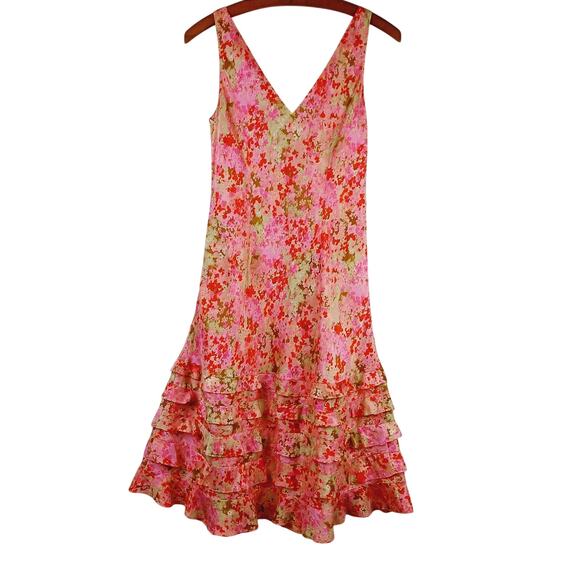 Ann Taylor VTG SZ 6 100% Silk Fully Lined Floral Dress Ruffle Bottom Y2K 90s - Picture 5 of 7